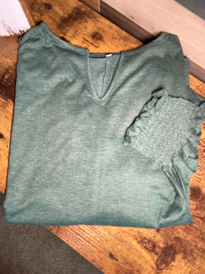 Green Loose V-Neck T-Shirt