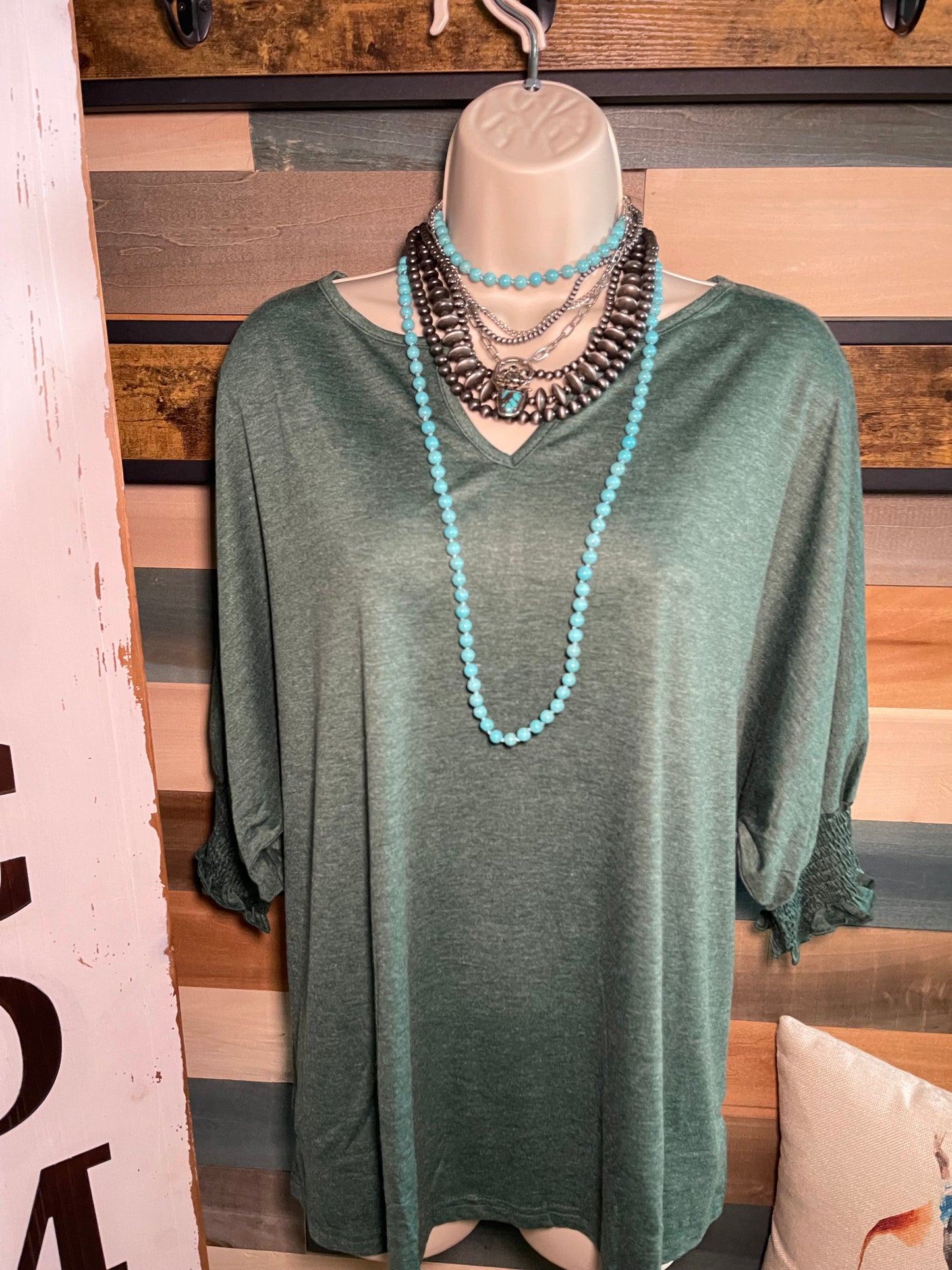 Green Loose V-Neck T-Shirt